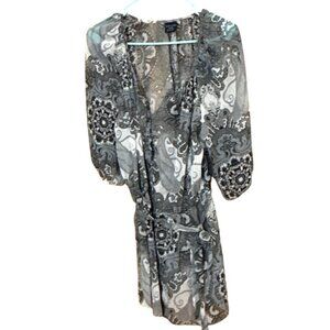 Faded Glory Paisley Sheer Tunic Top 1X (16W) Womens Boho Style Gray/Black/White